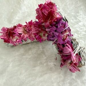 White Sage Smudge Wand with Pink Flowers - Pair of 2